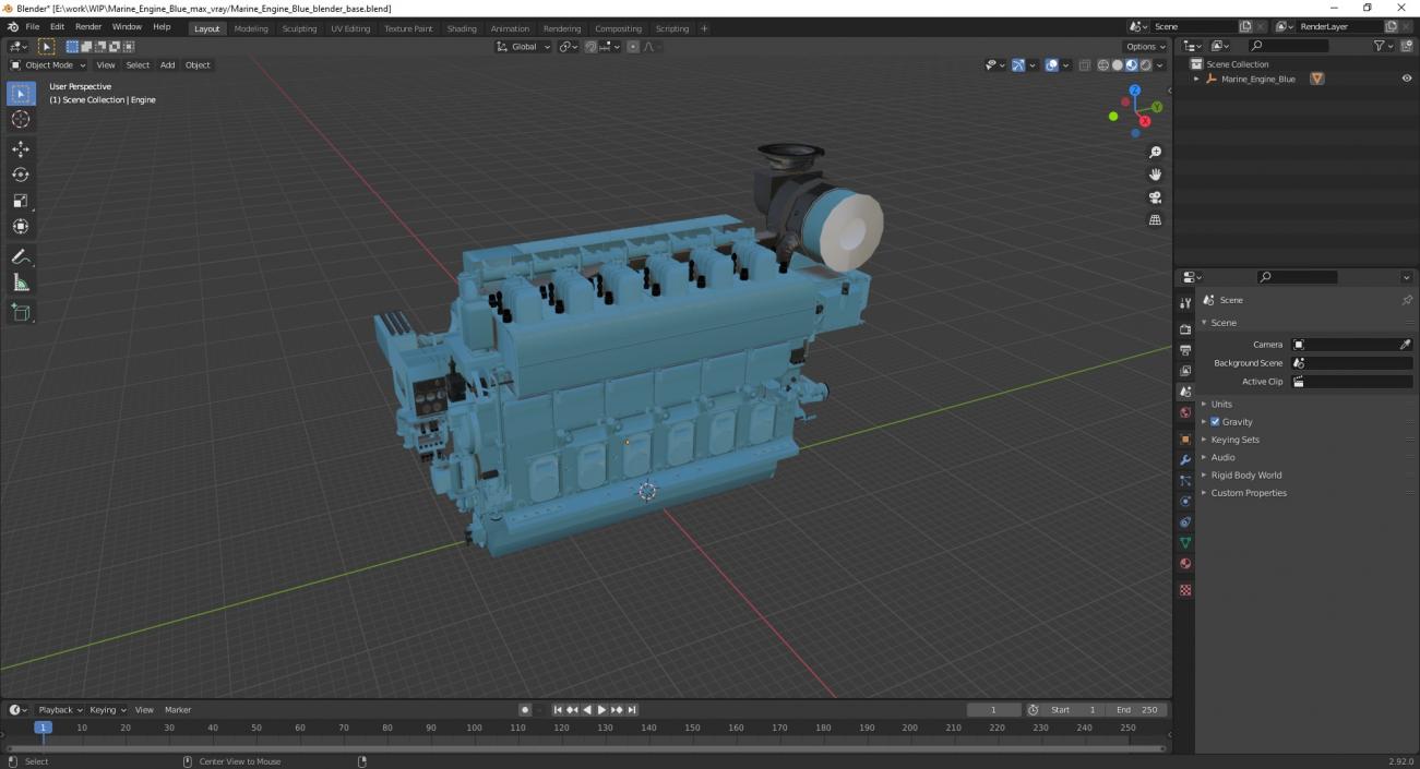 3D model Marine Engine Blue 2