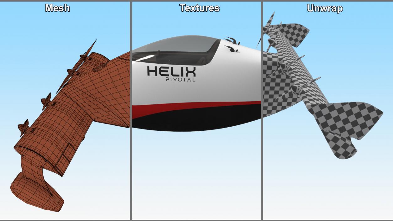 Helix Pivotal Electric VTOL Aircraft Rigged for Cinema 4D 3D