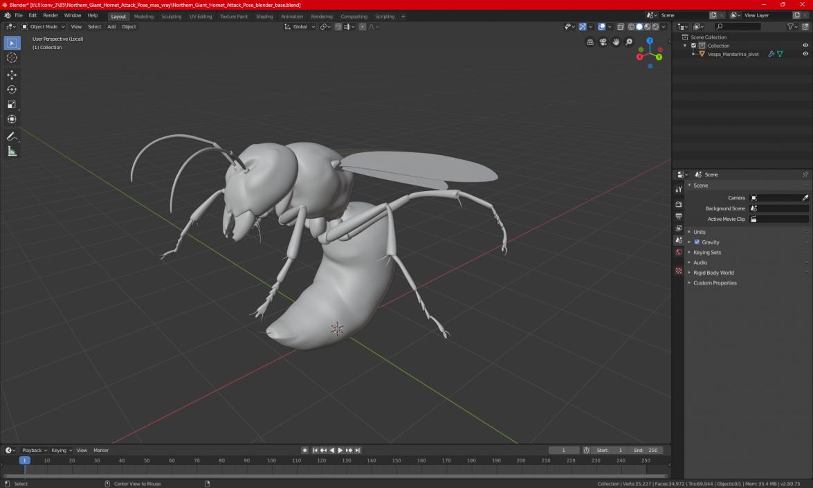 3D Northern Giant Hornet Attack Pose model