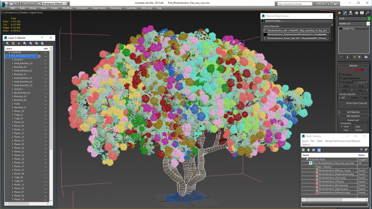 Pink Rhododendron Tree 3D