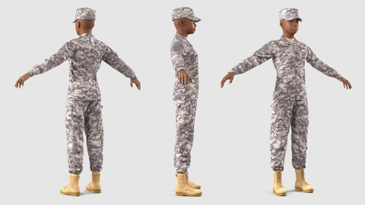 3D Black Female Soldier ACU Rigged