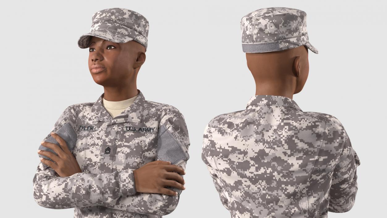 3D Black Female Soldier ACU Rigged