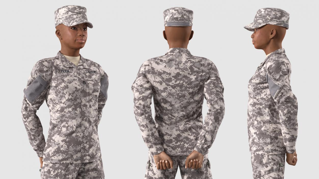 3D Black Female Soldier ACU Rigged