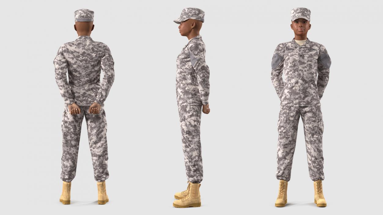 3D Black Female Soldier ACU Rigged