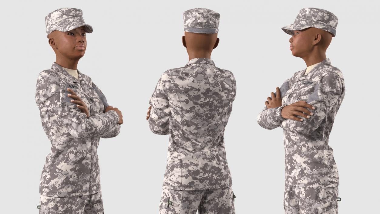 3D Black Female Soldier ACU Rigged