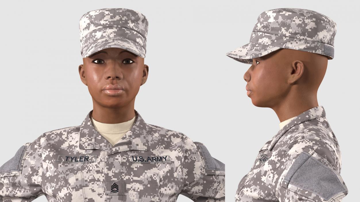 3D Black Female Soldier ACU Rigged