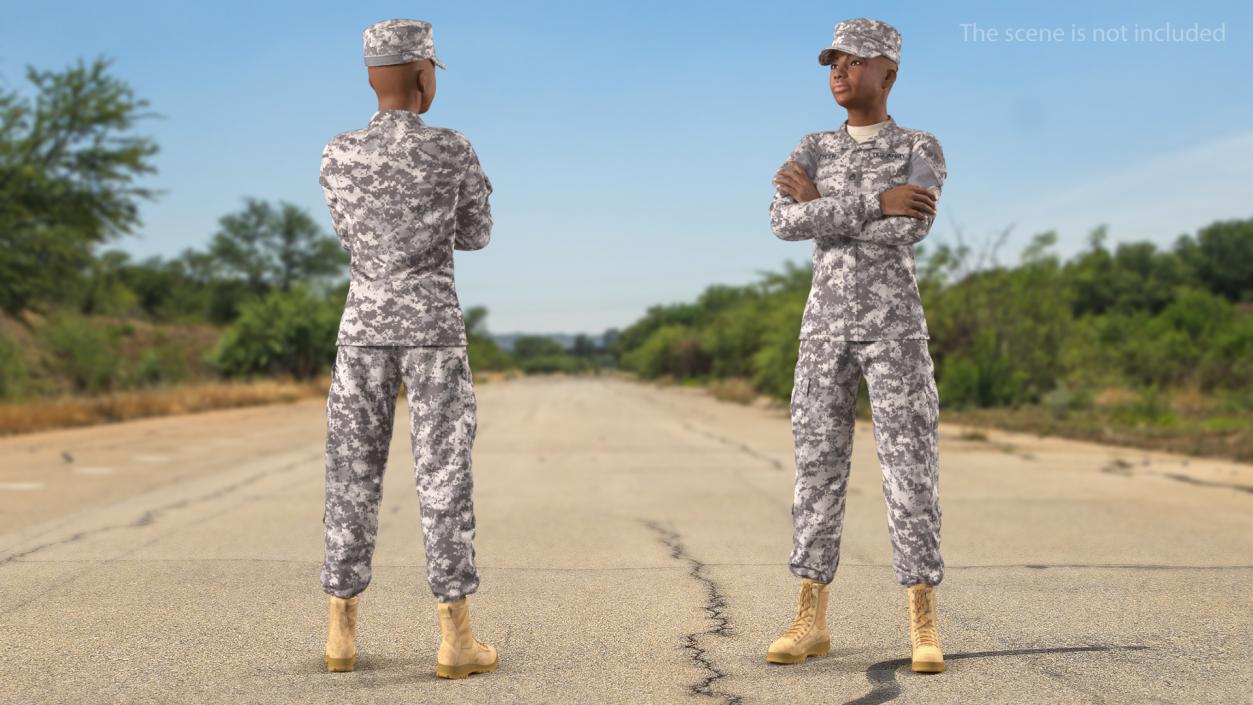 3D Black Female Soldier ACU Rigged