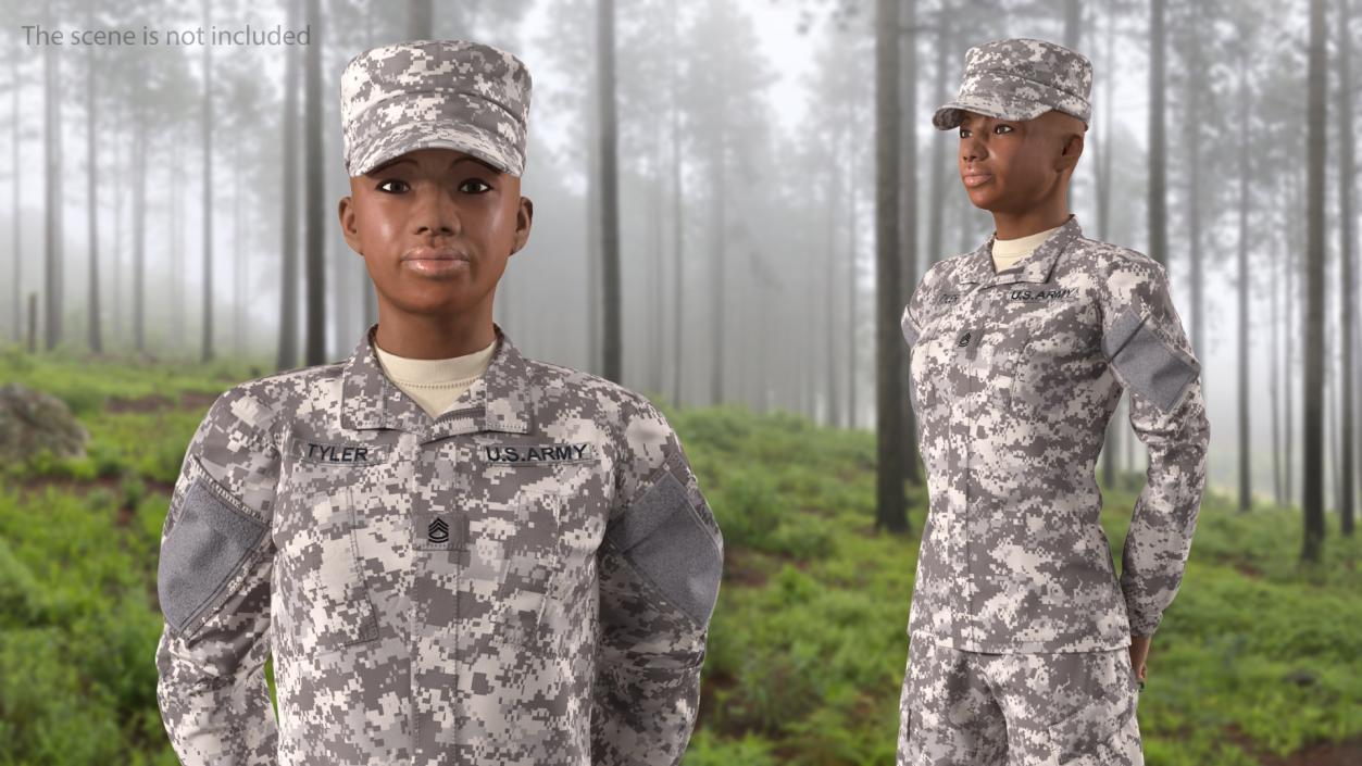 3D Black Female Soldier ACU Rigged