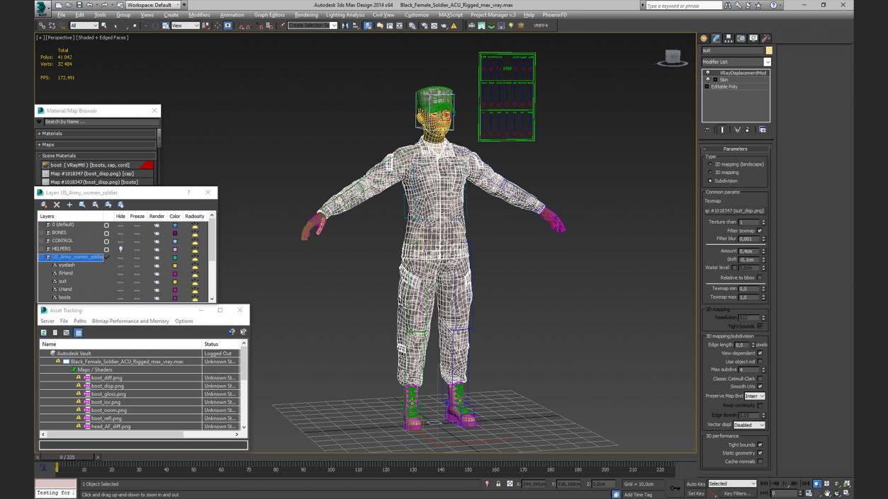 3D Black Female Soldier ACU Rigged