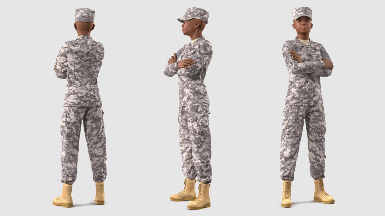 3D Black Female Soldier ACU Rigged