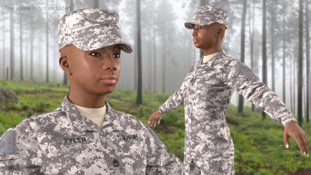 3D Black Female Soldier ACU Rigged