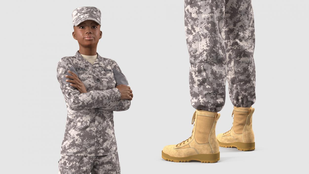 3D Black Female Soldier ACU Rigged