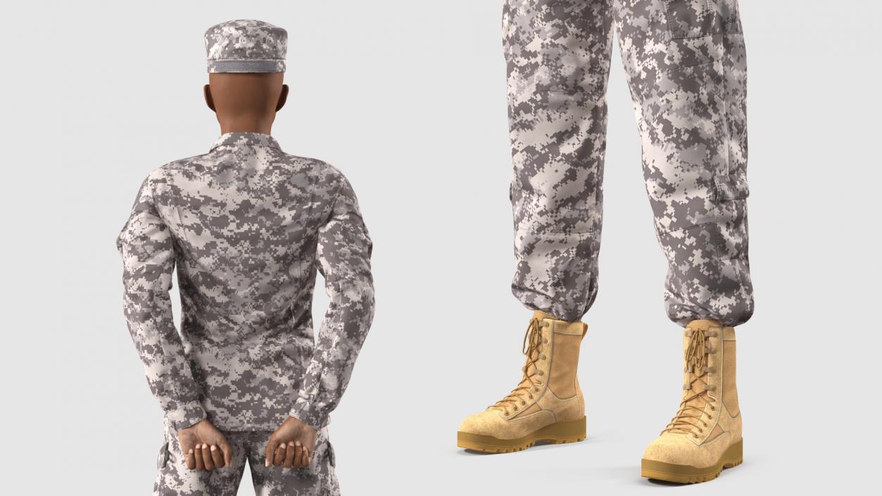 3D Black Female Soldier ACU Rigged