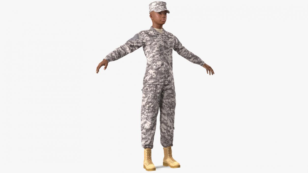 3D Black Female Soldier ACU Rigged