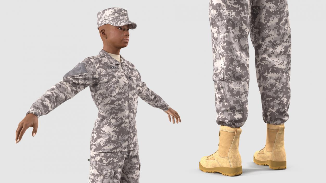 3D Black Female Soldier ACU Rigged