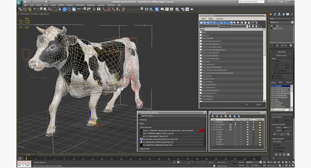 Animated Cow Walking Rigged 3D