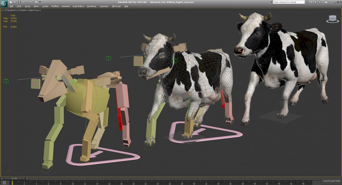 Animated Cow Walking Rigged 3D