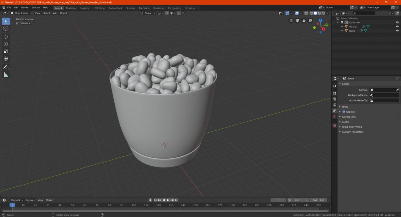 3D model Pot with Stones