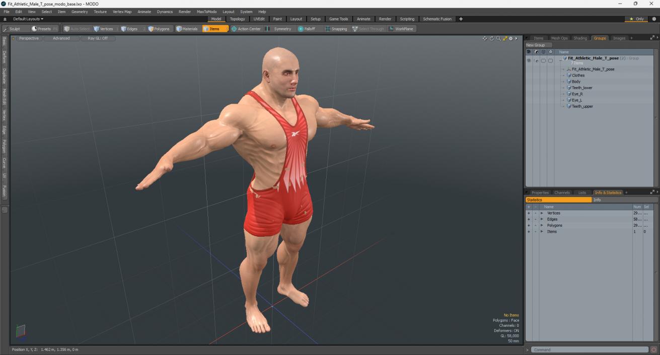 3D Fit Athletic Male T pose in Reebok Red Singlet