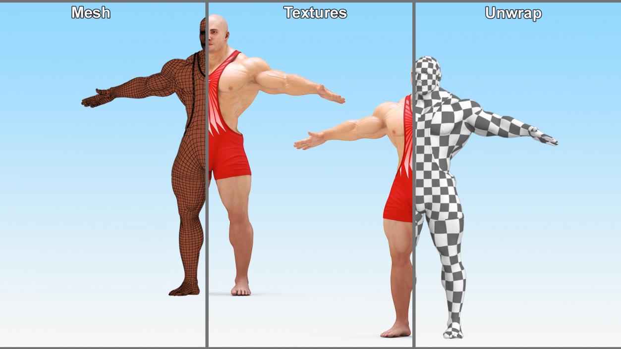 3D Fit Athletic Male T pose in Reebok Red Singlet