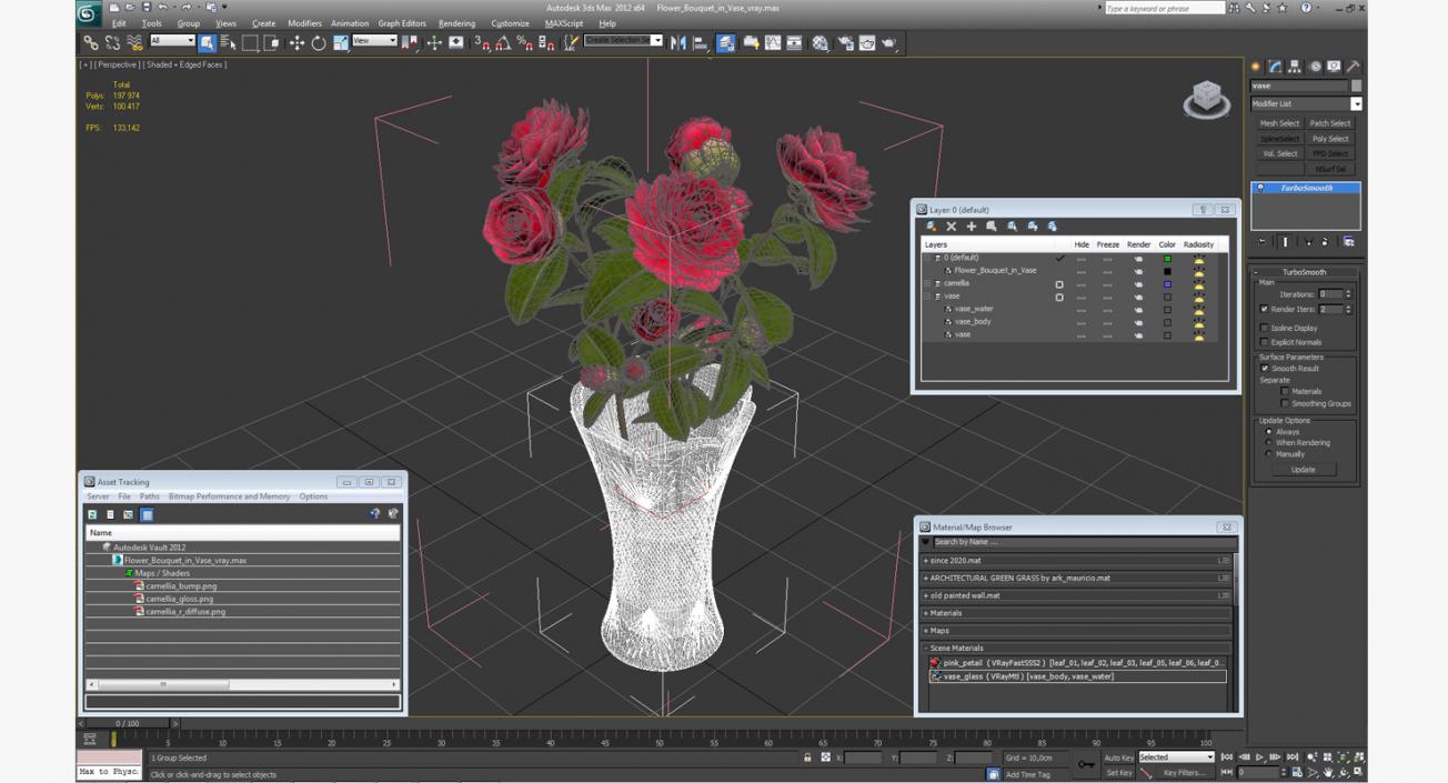 Flower Bouquet in Vase 3D