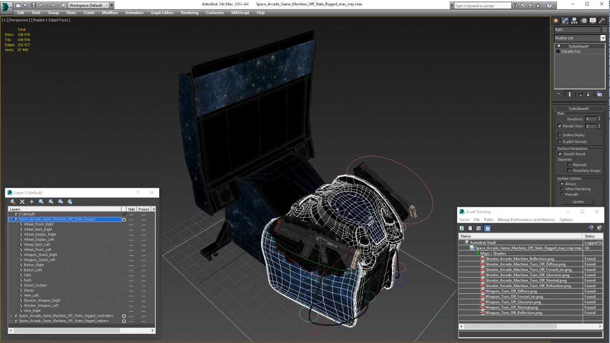 Space Arcade Game Machine Off State Rigged 3D