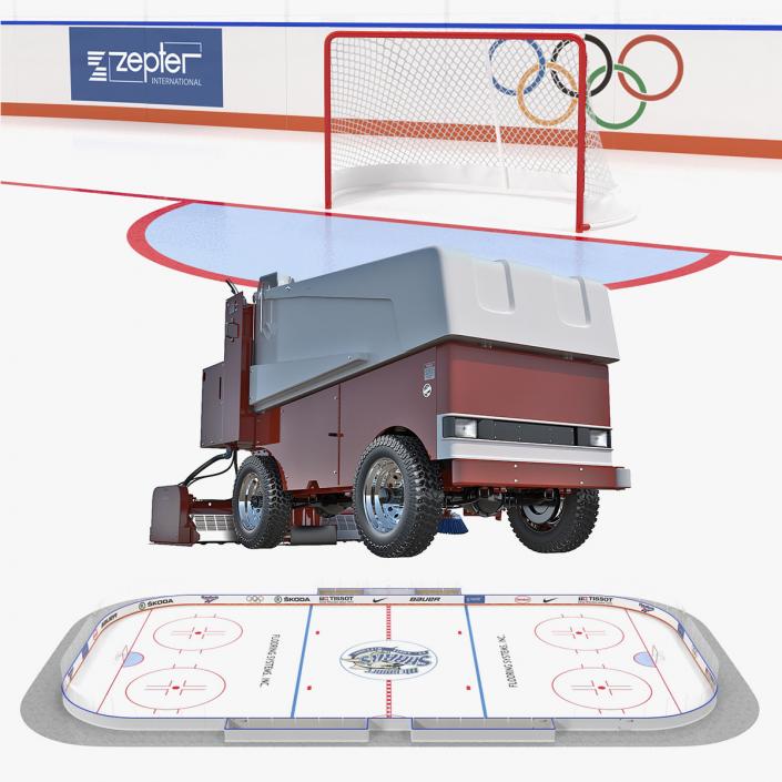 Ice Hockey Rink and Ice Resurfacing Machine Collection 3D model