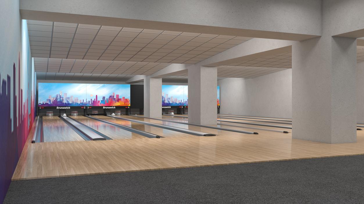 Empty Bowling Center Interior 3D model