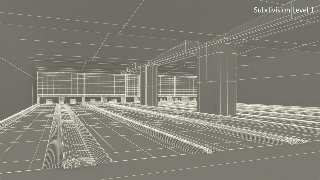 Empty Bowling Center Interior 3D model