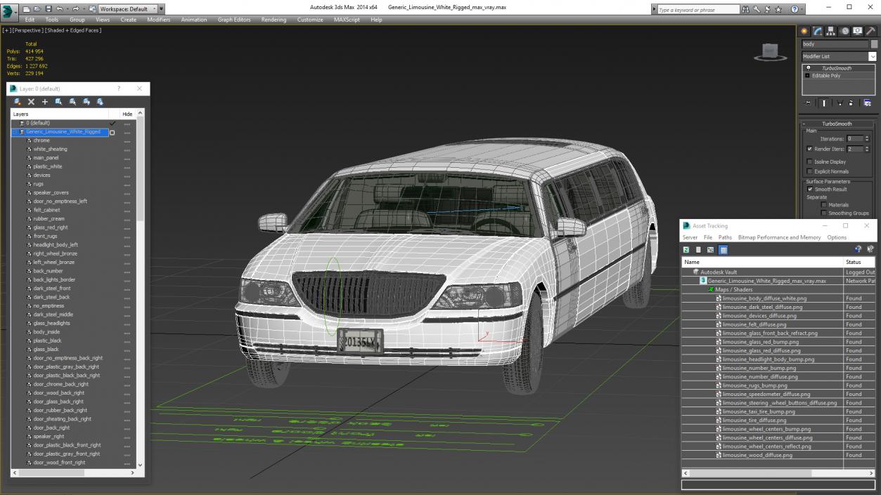 Generic Limousine White Rigged 2 3D