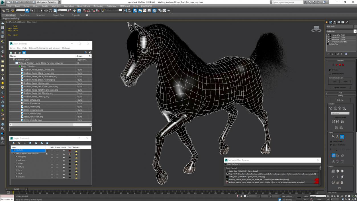 3D Walking Arabian Horse Black Fur