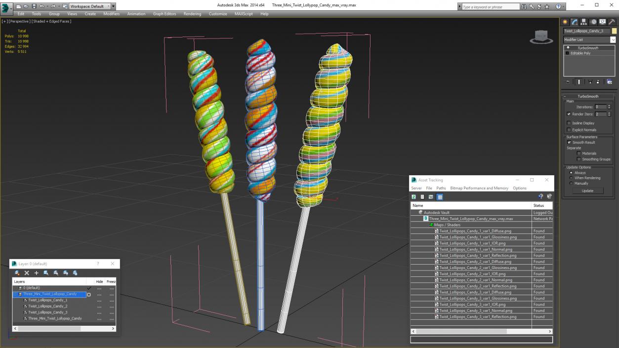 3D Three Mini Twist Lollypop Candy