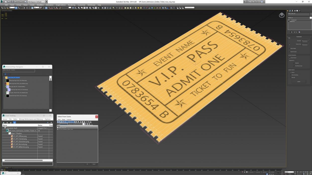 3D VIP Event Admission Golden Ticket model