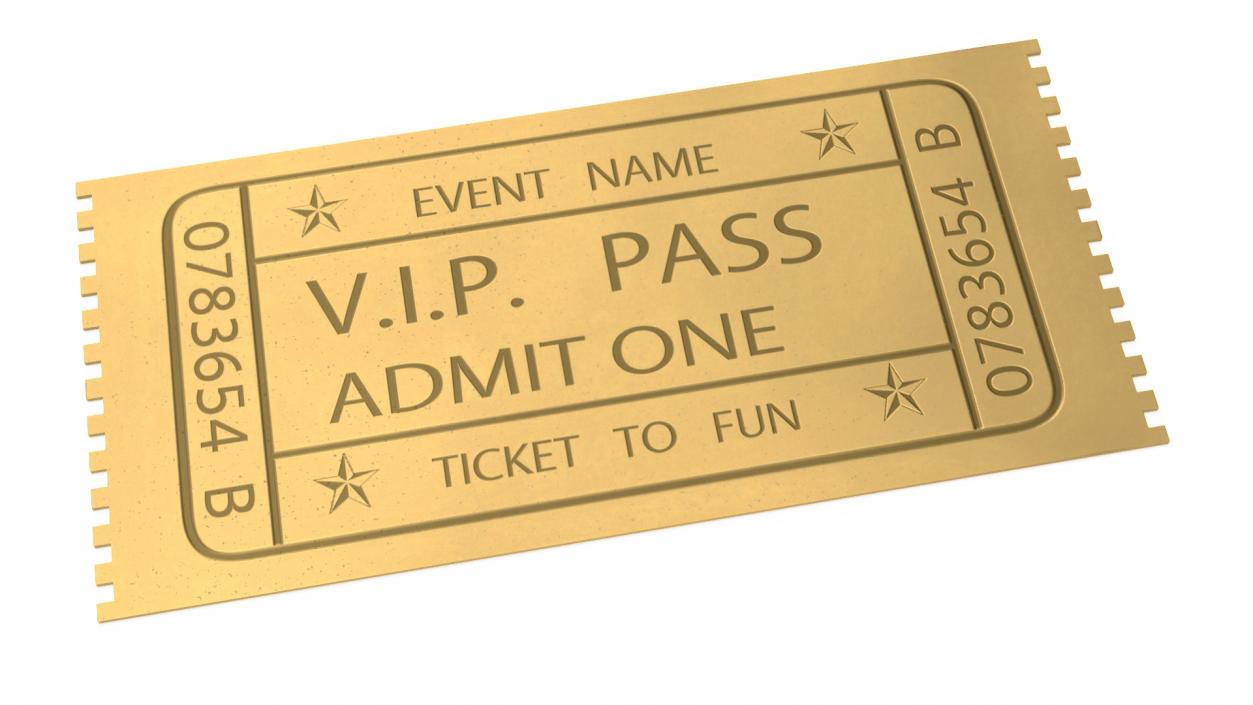 3D VIP Event Admission Golden Ticket model