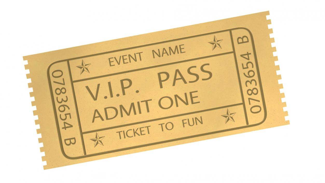 3D VIP Event Admission Golden Ticket model