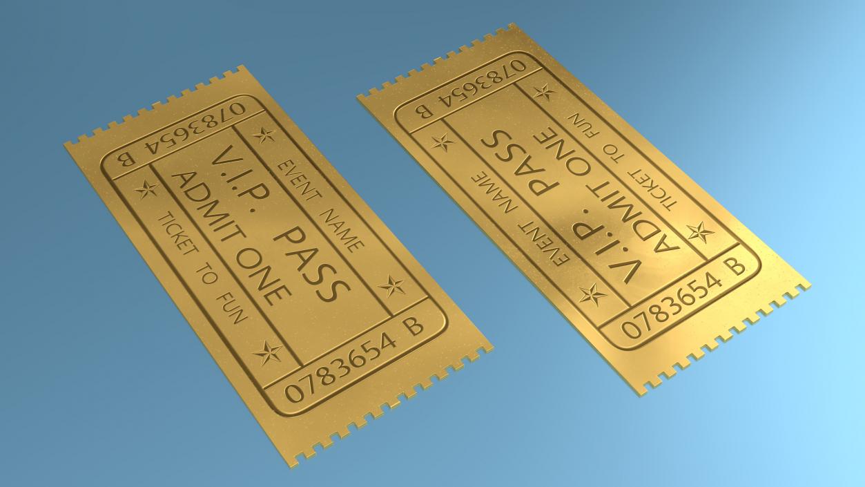 3D VIP Event Admission Golden Ticket model