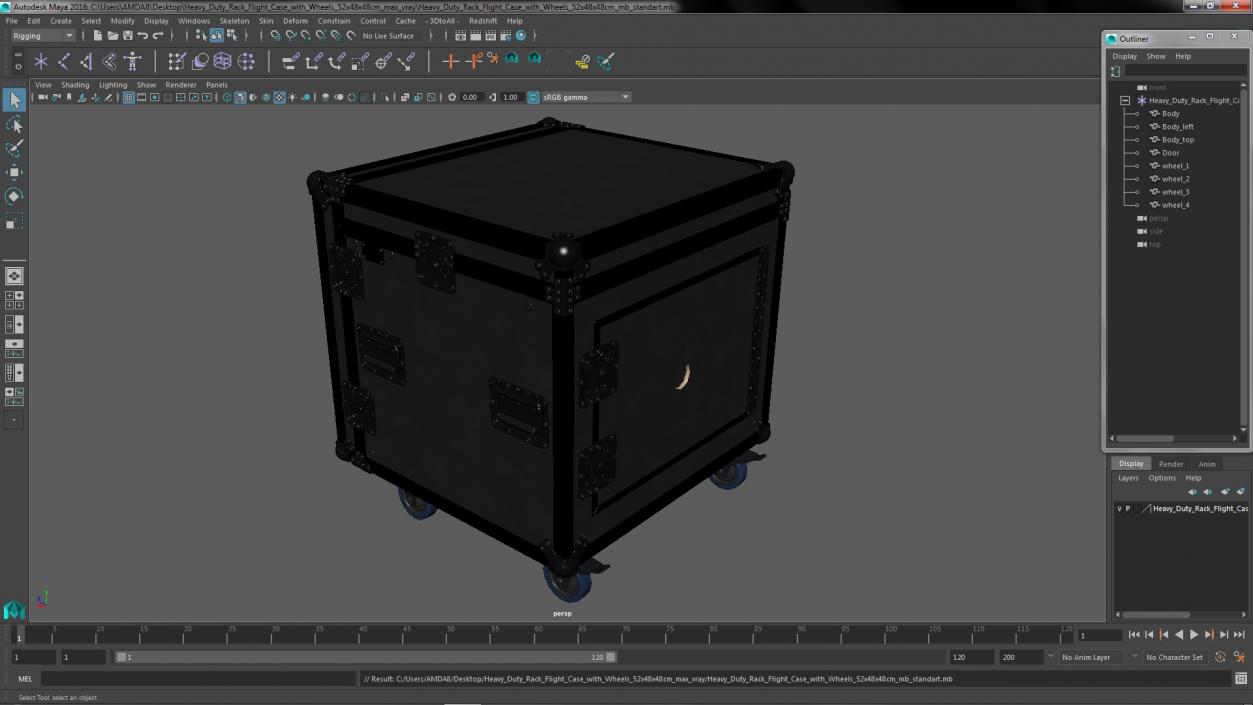 3D model Heavy Duty Rack Flight Case with Wheels 52x48x48cm