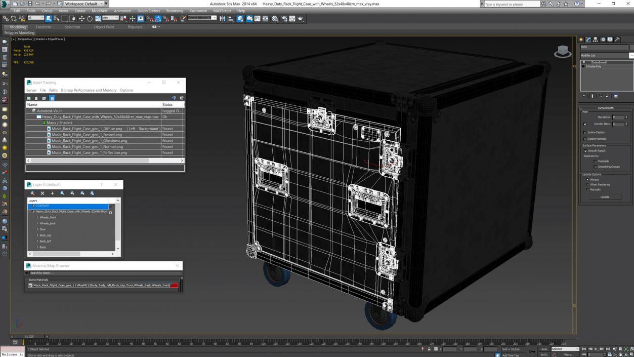 3D model Heavy Duty Rack Flight Case with Wheels 52x48x48cm