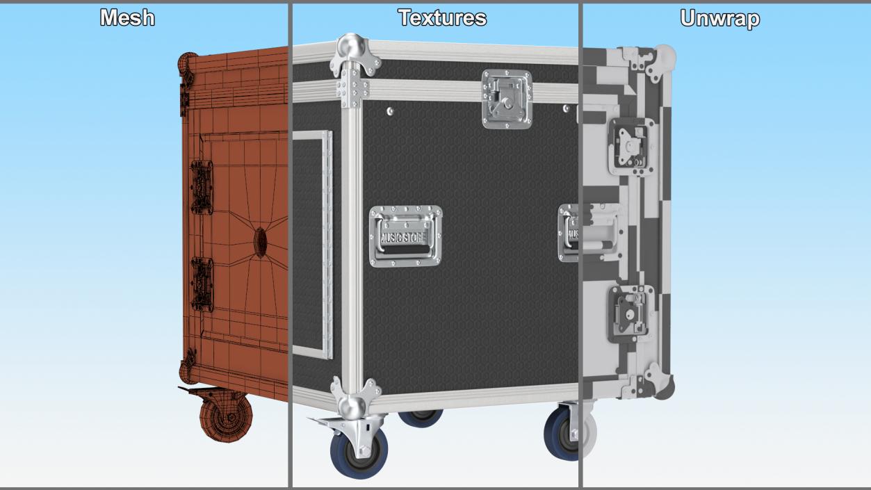 3D model Heavy Duty Rack Flight Case with Wheels 52x48x48cm