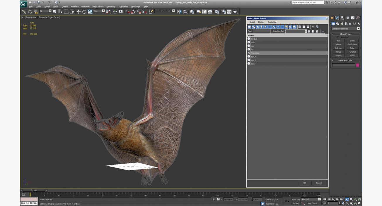 Flying Bat with Fur 3D model