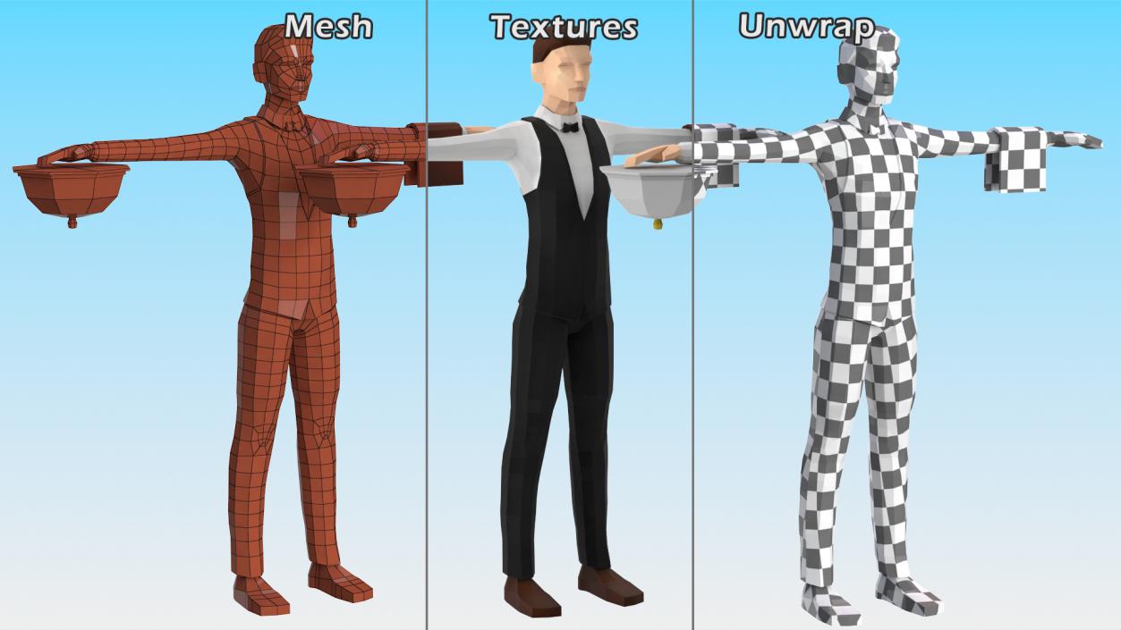 Waiter Low Poly Rigged 3D