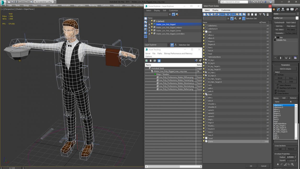 Waiter Low Poly Rigged 3D