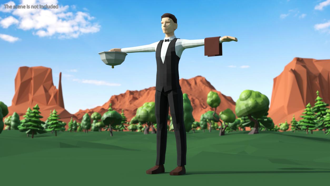 Waiter Low Poly Rigged 3D