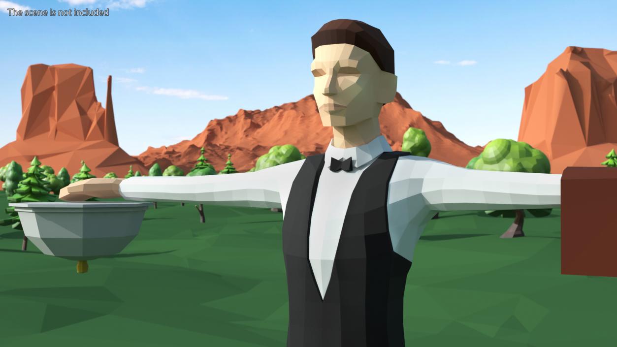 Waiter Low Poly Rigged 3D