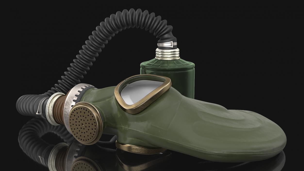 3D model Green Gas Mask with Long Hose Lying