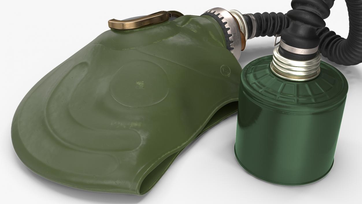 3D model Green Gas Mask with Long Hose Lying