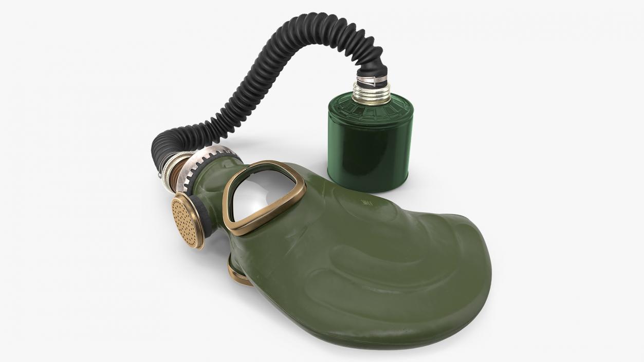 3D model Green Gas Mask with Long Hose Lying