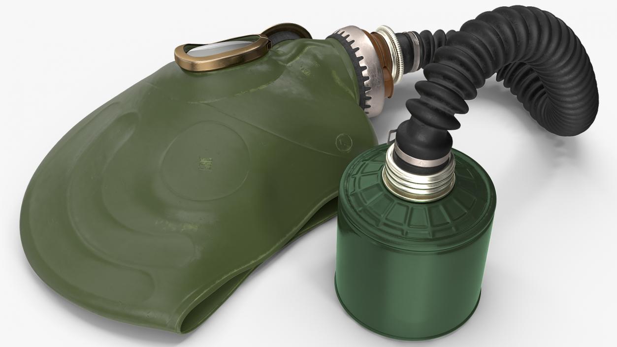 3D model Green Gas Mask with Long Hose Lying