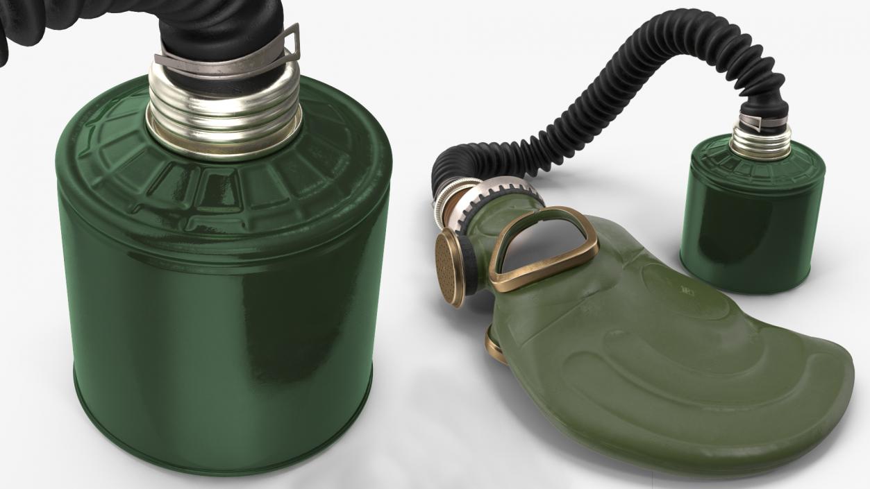 3D model Green Gas Mask with Long Hose Lying