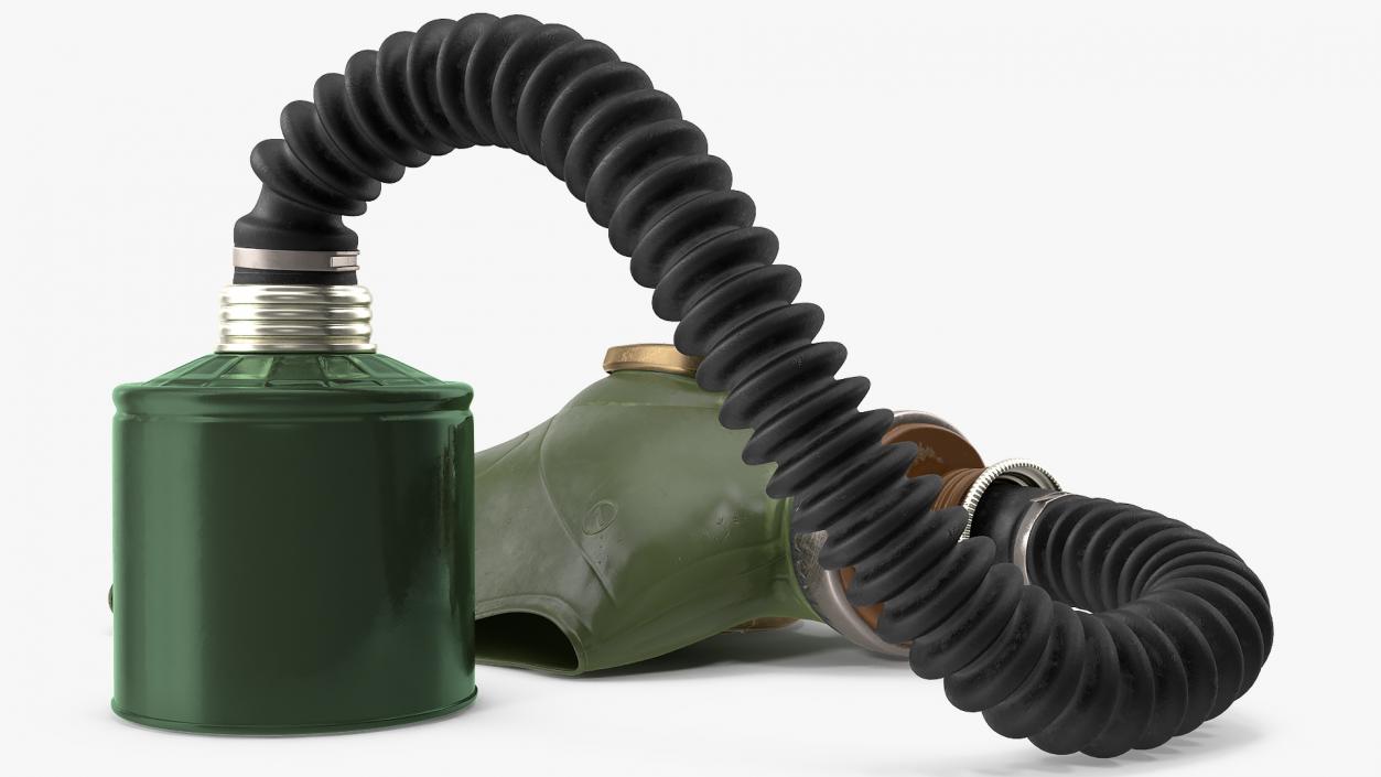 3D model Green Gas Mask with Long Hose Lying